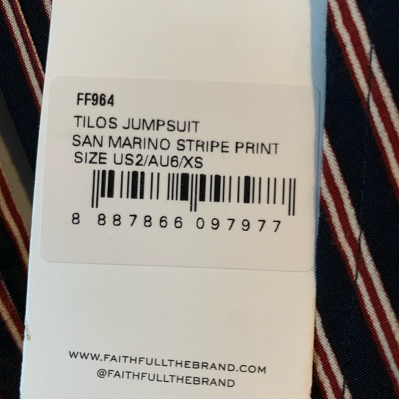 NWT FAITHFULL THE BRAND San Marino Striped Print Tilos Jumpsuit Blue Red Size 2 - Picture 8 of 9